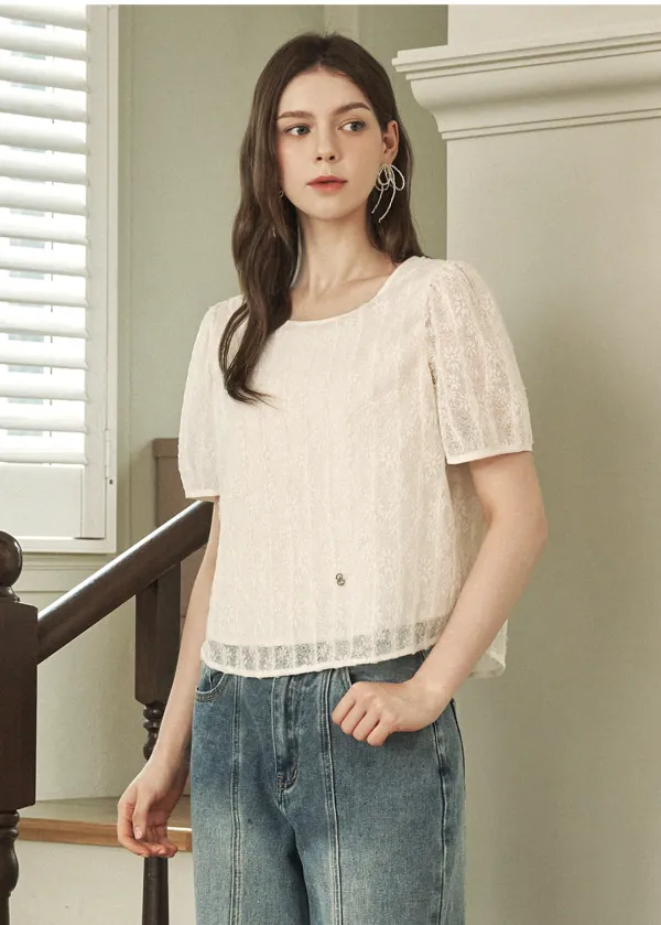  [44-120]  Balletic Lace Blouse  발레틱 레이스 블라우스 (여름-하객룩-격식룩-데이트룩-오피스룩-출근룩-데일리룩-레이스-라운드넥-러블리-루즈핏-여리블라우스-빅사이즈-자체제작) 