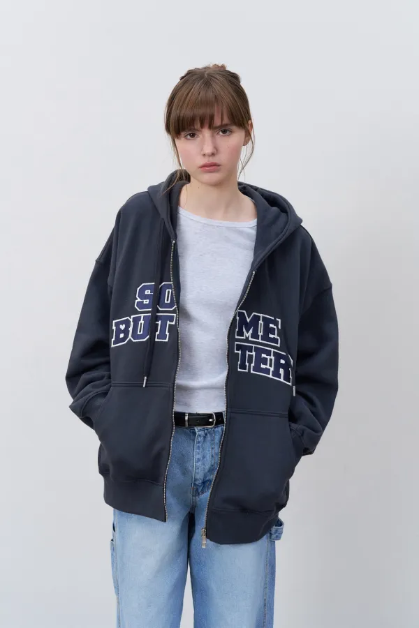 Satin Heart Logo Hoodie Zip-Up - Charcoal