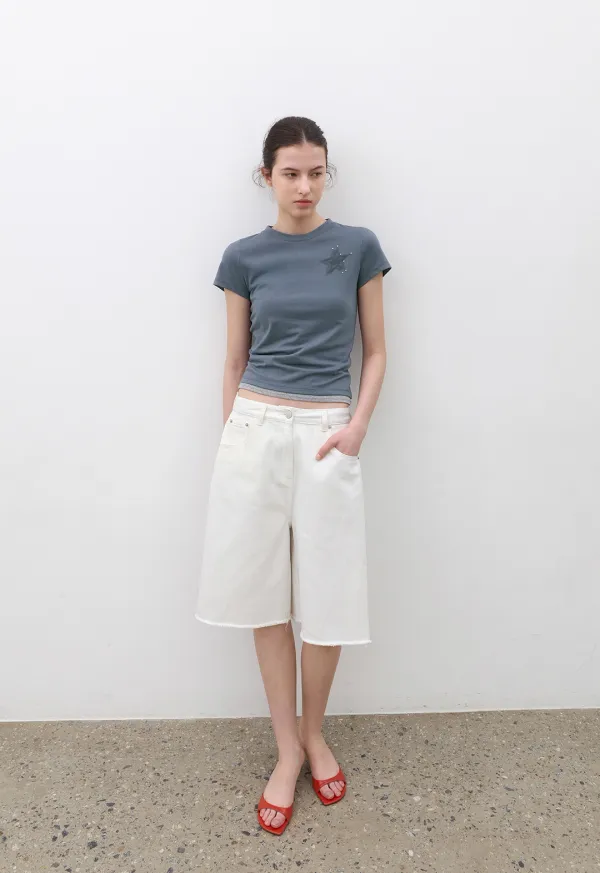 (T-7211)BLUR STAR GRAPHIC SLIM T