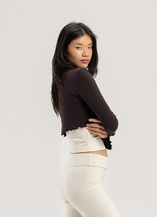 Crop rib cardigan_Chocolate Plum