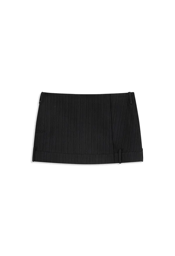 TAILORED TROUSER MINI SKIRT, BLACK