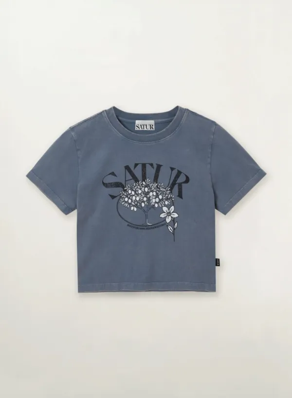 (W) Citron Tree Washed T-shirt - Navy