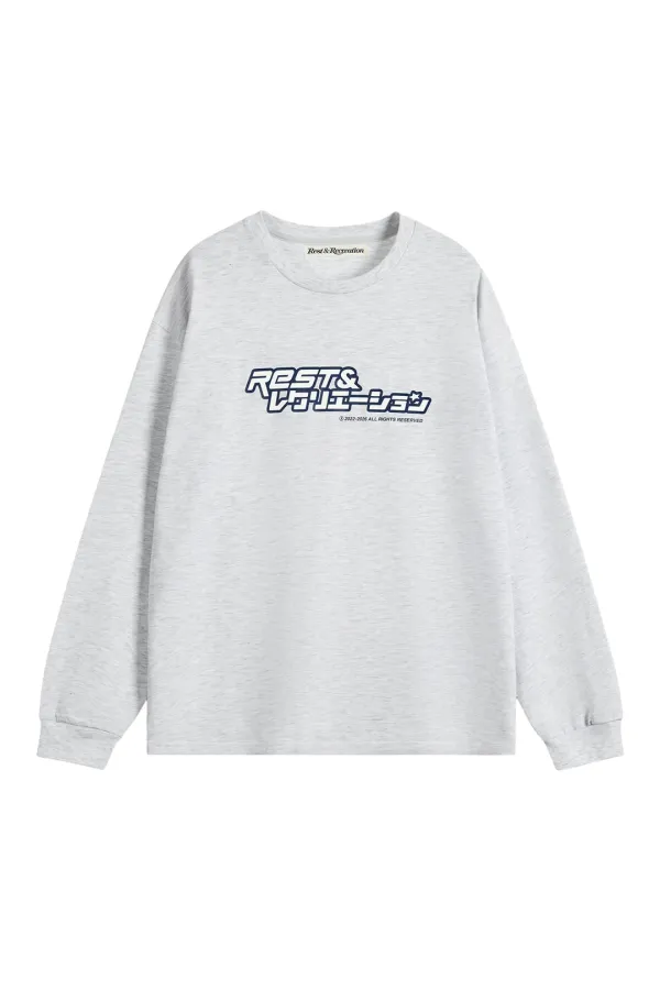 ANIME LOGO LONG SLEEVE TOP - LIGHT GREY