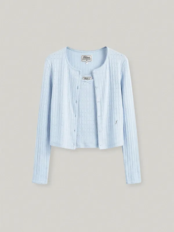 COQUETTE EYELET CARDIGAN SET - BLUE코켓 아일렛 가디건 세트