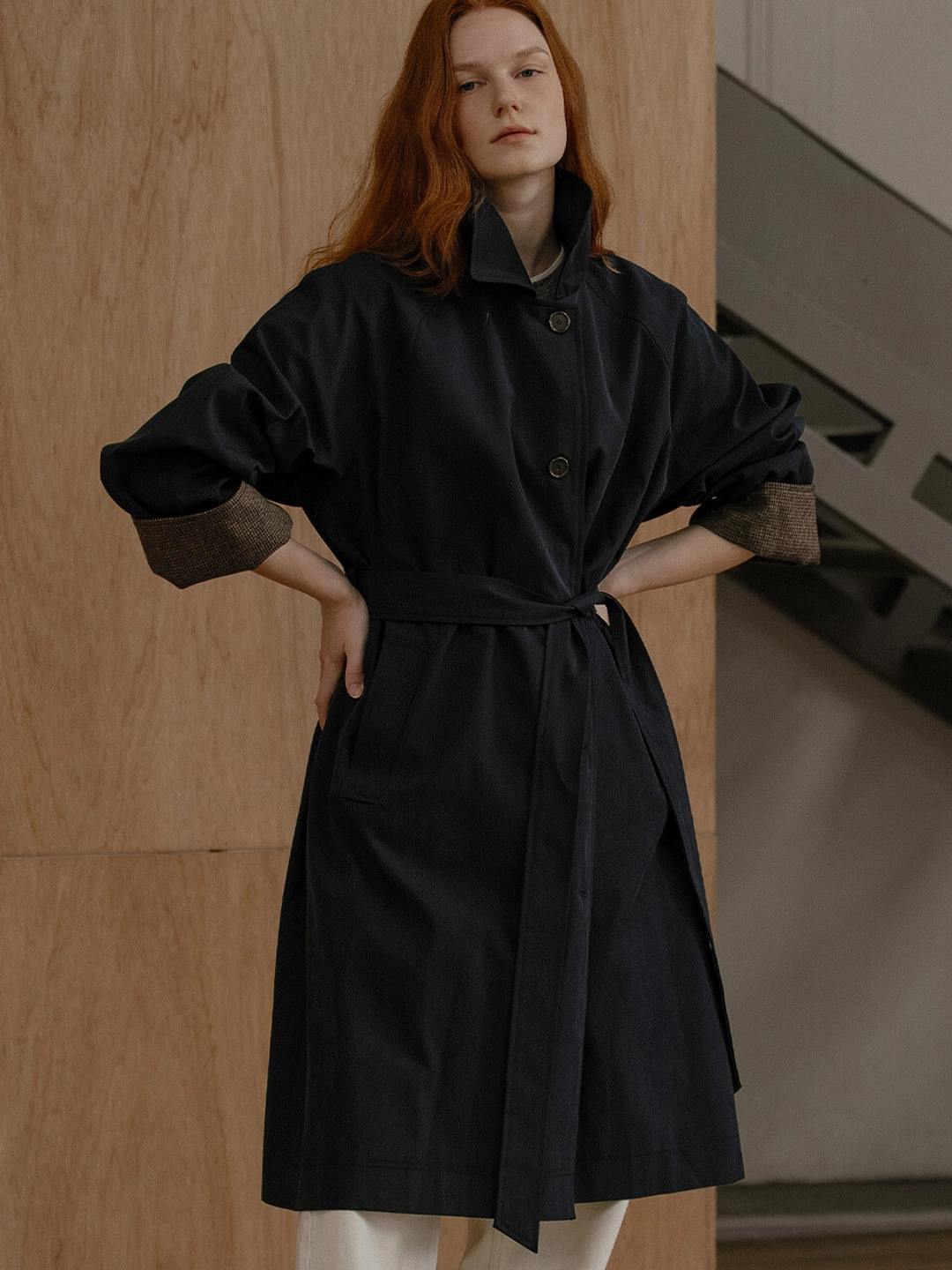 노운베러 Check-pointed trench coat [KNFW03CT02]_Navy 상품 이미지 2