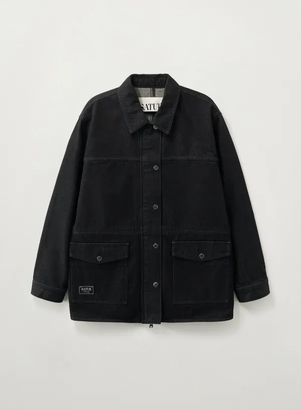 (W) Nonfade Denim Half Single Jacket - Black