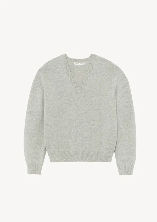24 Deep V-Neck Knit in Melange Gray