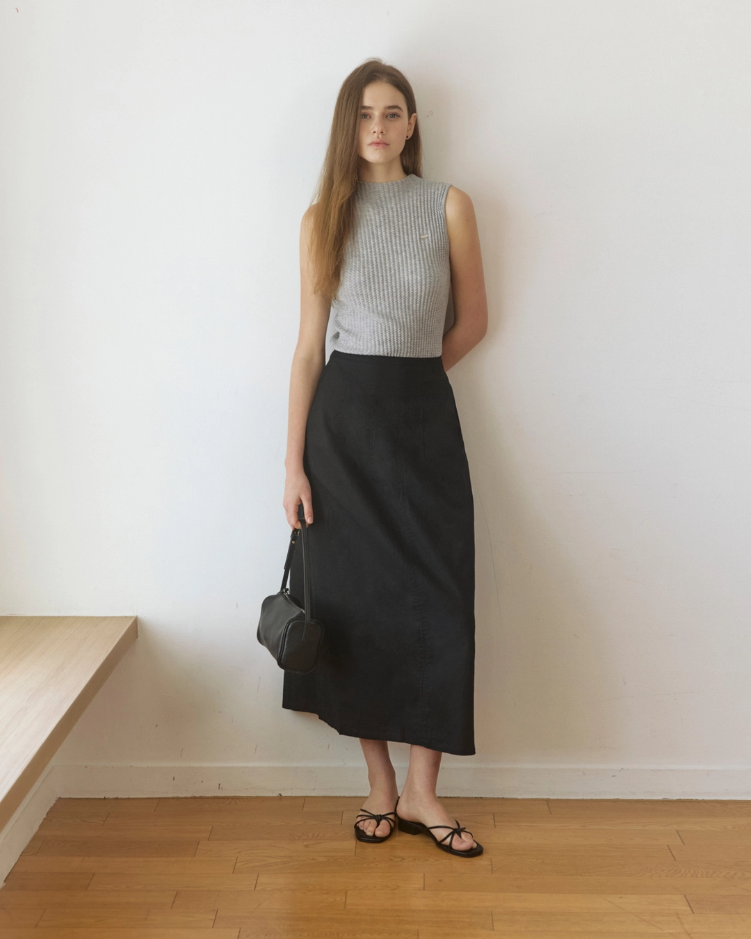 어다울 Linen cool A line long skirt - black 상품 이미지 3