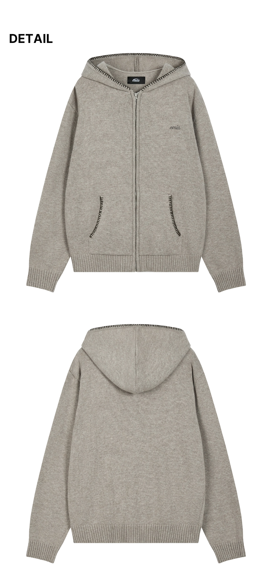 이미스 BLANKET STITCH KNIT HOOD ZIP-UP-LIGHT GRAY 상품 이미지 1