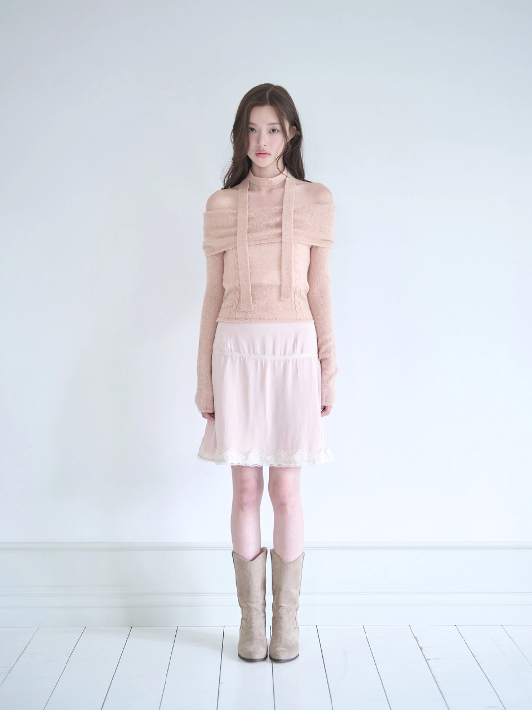 낫유어로즈 Lace trimming midi skirt (Pink) 상품 이미지 2