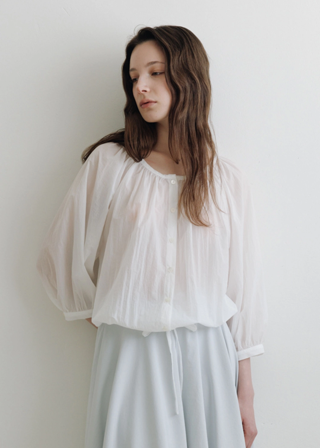 더라이 Shirring String Blouse(White) 상품 이미지 2