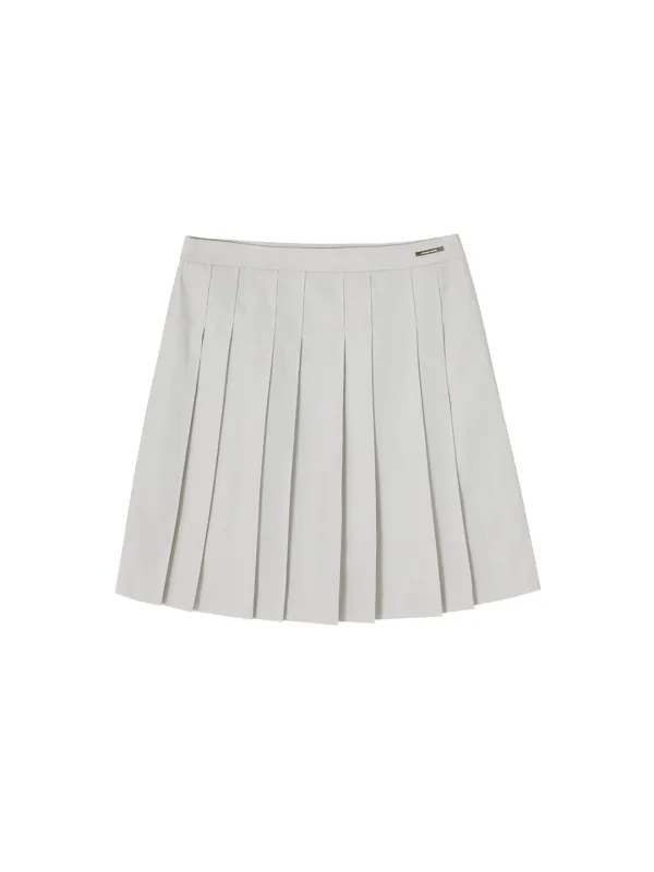 PAIRED PLEATED MIDI SKIRT_BEIGE GREY