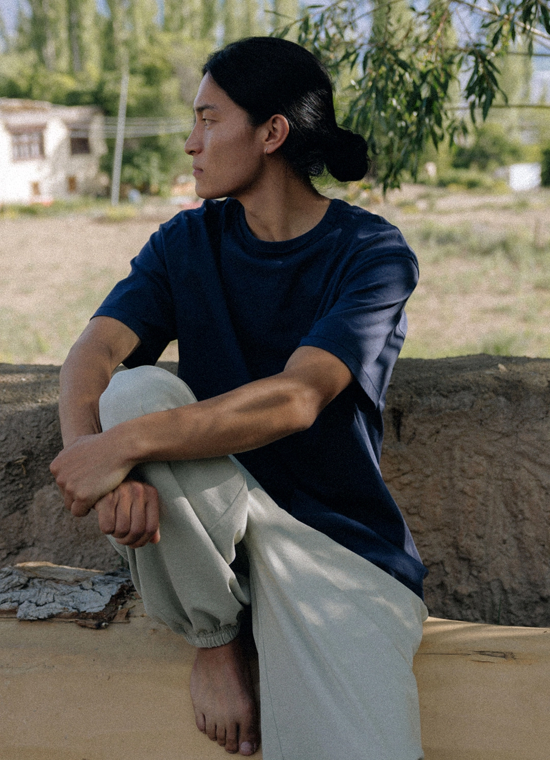 부디무드라 Diagonal jogger pants (Unisex)_Moss Gray 상품 이미지 1