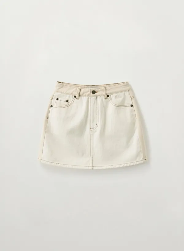 (W) Contrast Denim Mini Skirt - Ecru