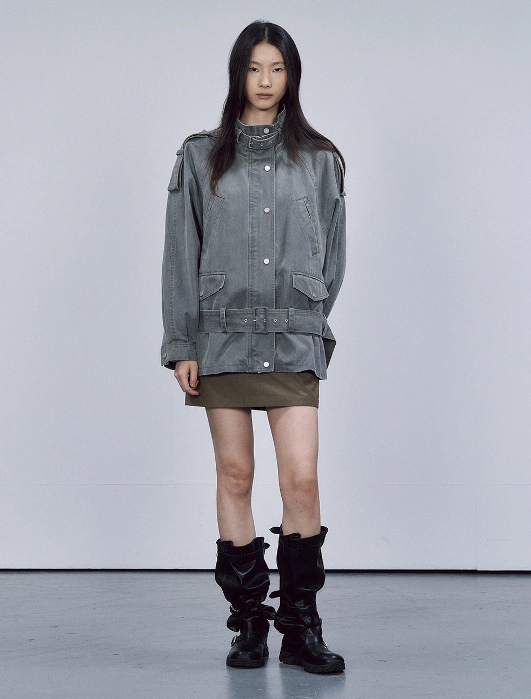 솔티페블 LOW-WAIST BELTED JACKET [CHARCOAL] 상품 이미지 1
