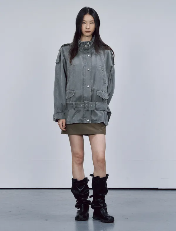 LOW-WAIST BELTED JACKET [CHARCOAL]