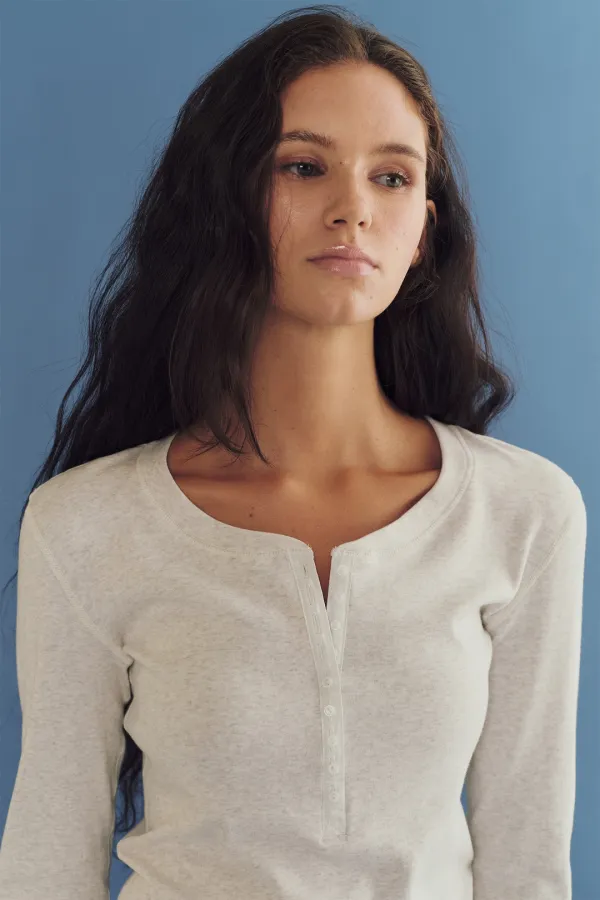 Gaia button long sleeve (white melange)