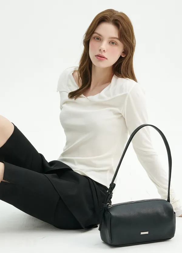  [44-120]  Fleur Layerd Strap Tee  플레르 프릴 스트랩 티 (봄-가을-데일리룩-페미닌-데이트룩-출근룩-하객룩-다이마루-카라-레이어드-티셔츠-셔링-슬림핏-자체제작) 