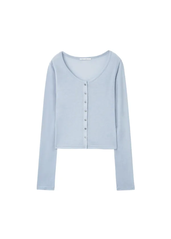 [2ND 11/3~ 발송] BASIC SCOOPED BUTTON CARDIGAN, ASH BLUE - bohemseo