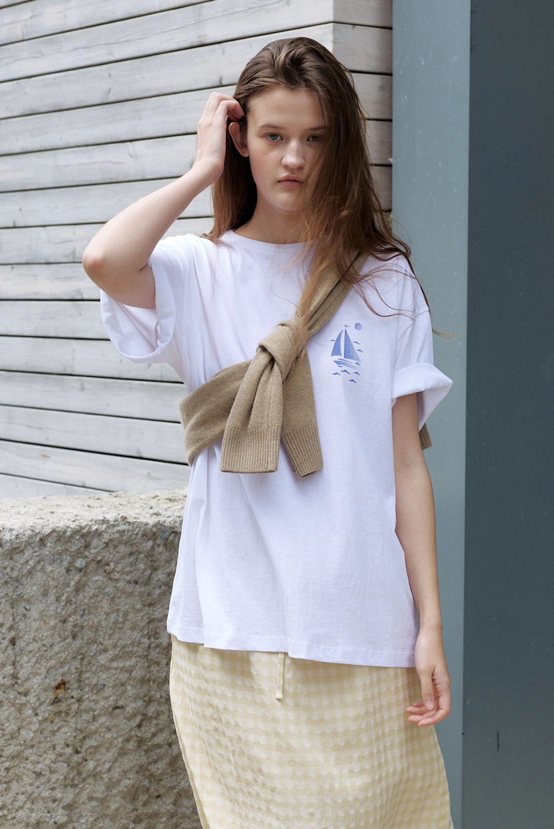 브렌다 브렌든 sailing loose tee - white 상품 이미지 2