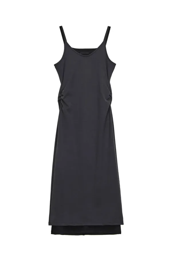 LAYERED SLIP DRESS (CHARCOAL+BLACK)
