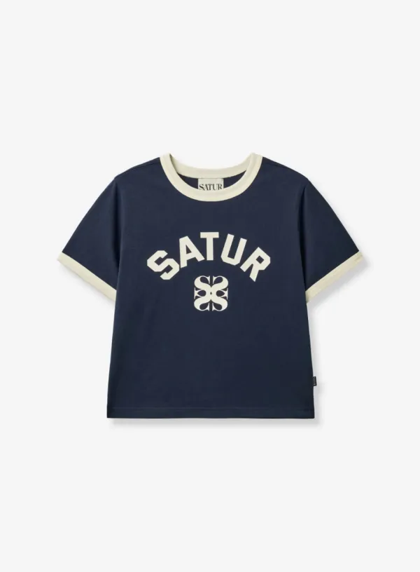 (W) Arch Logo Ringer T-Shirt - Navy