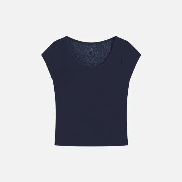 SITP5300 시스루 캡소매 슬림 반팔 티_Navy