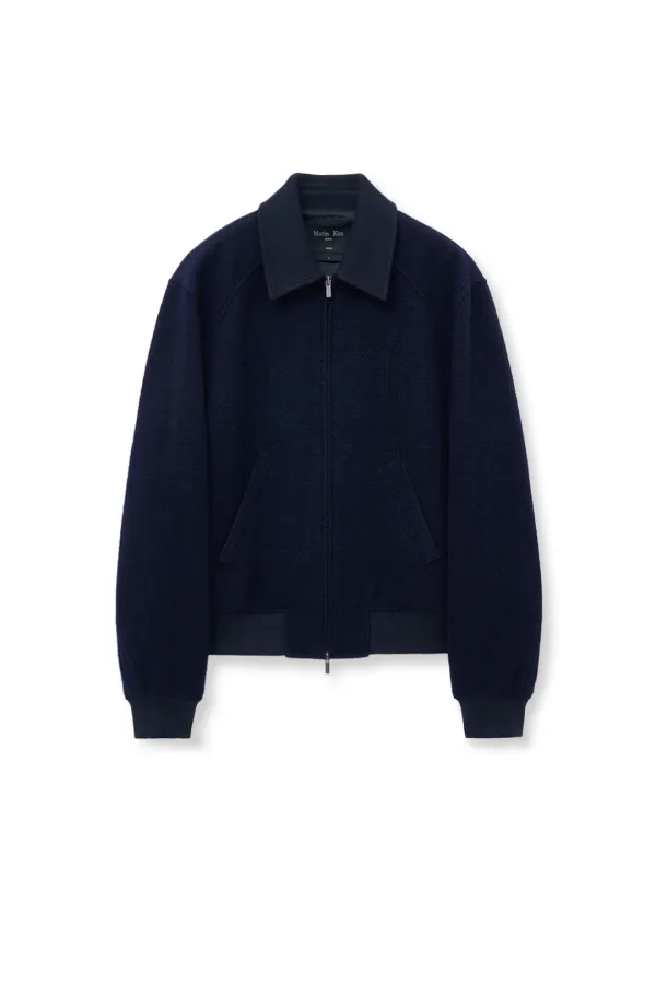 CURVED POINT WOOL JUMPER FOR MEN IN NAVY