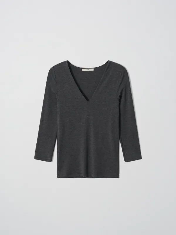BASIC V-NECK TOP BY JAPANESE FABRIC [DARK GREY]