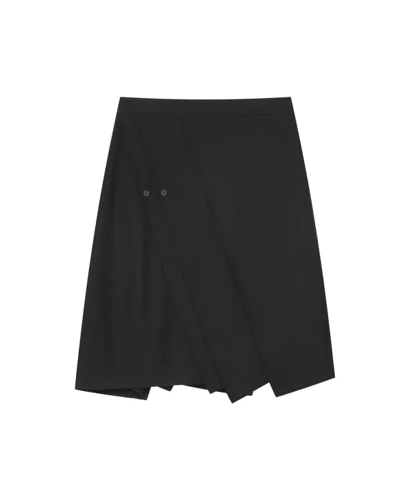 Diagonal pleats midi skirt BLACK