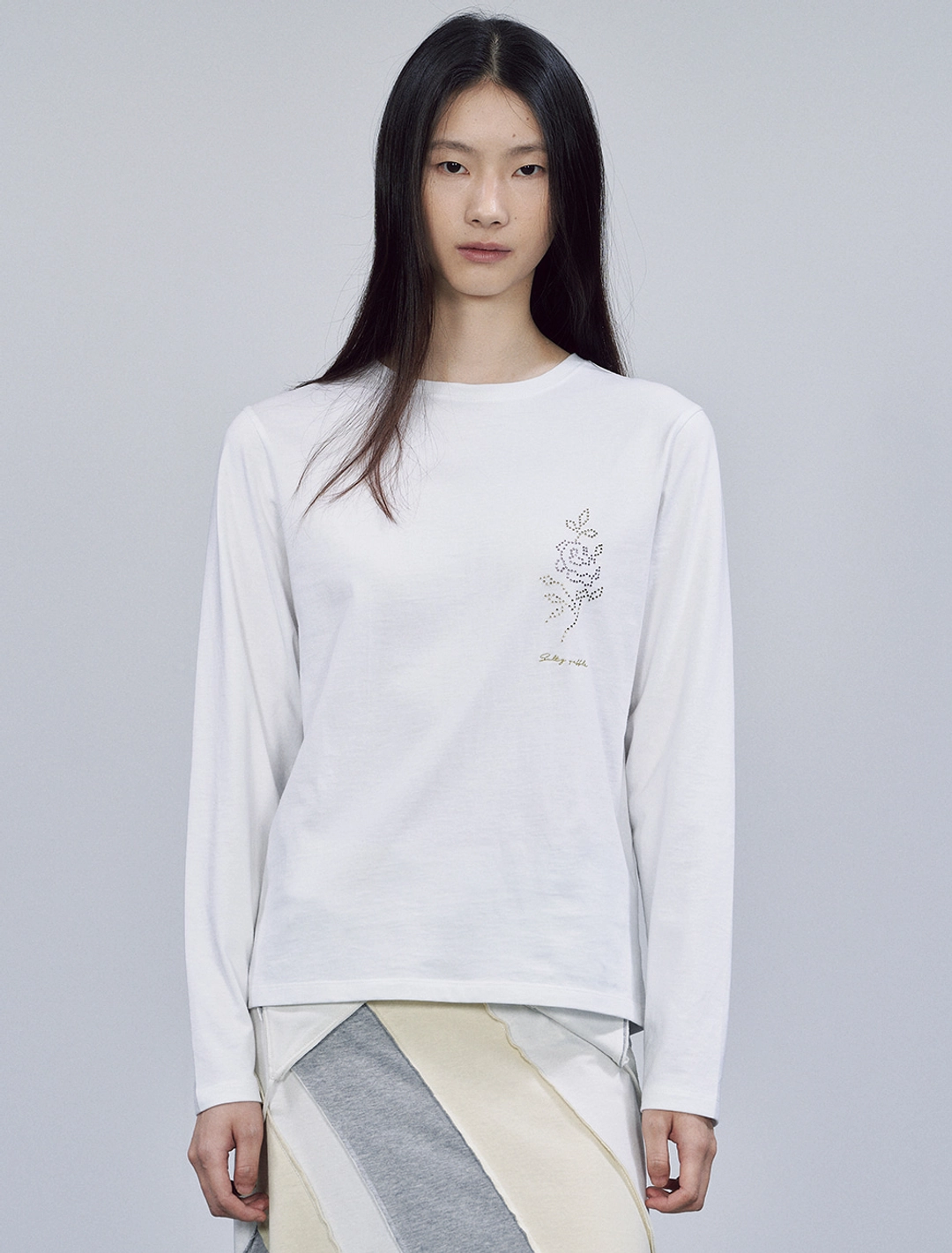 솔티페블 ROSE CRYSTAL T-SHIRT [WHITE] 상품 이미지 1