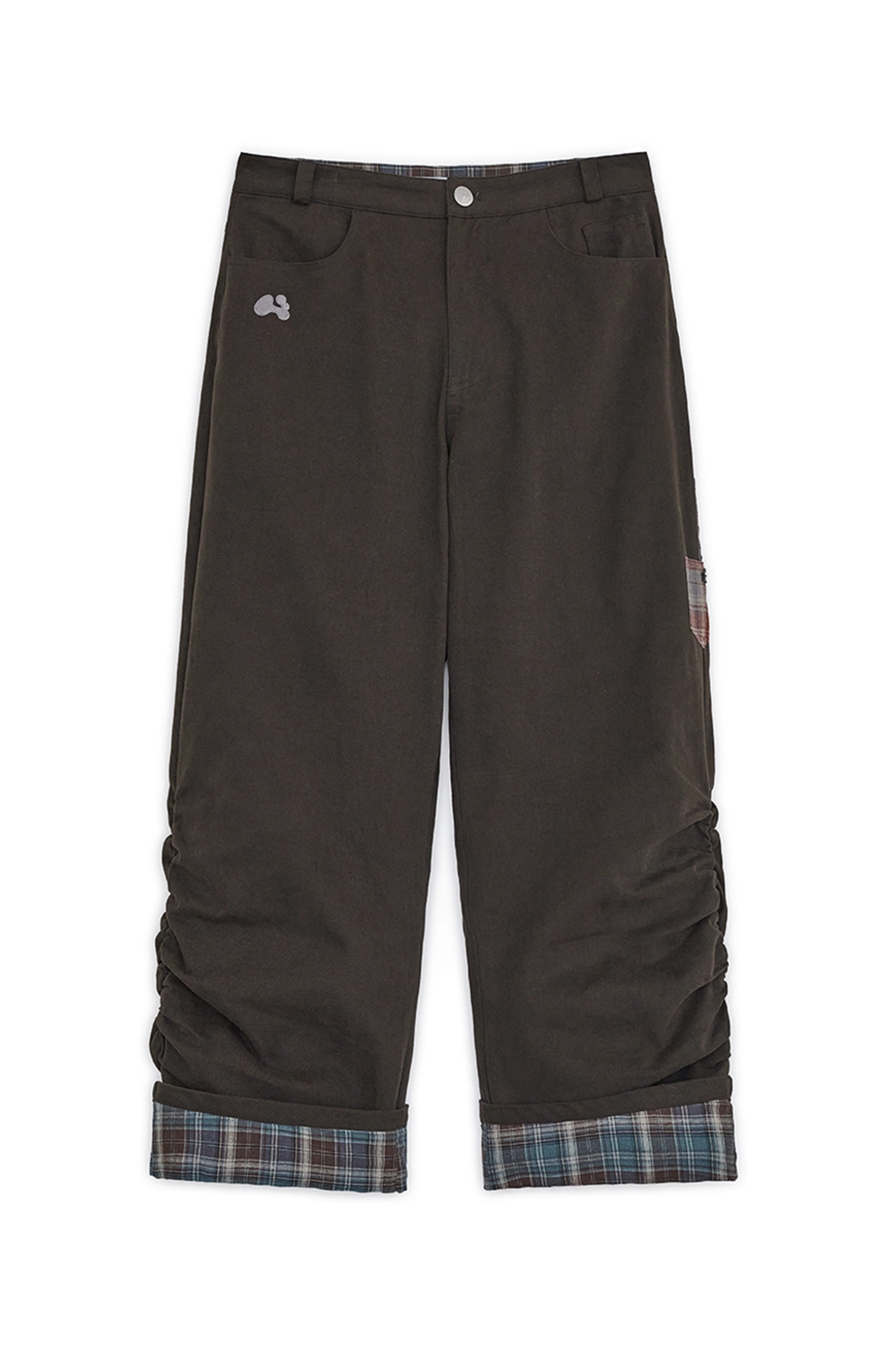 허그유어스킨 Check roll-up cotton pants (Brown) 상품 이미지 1