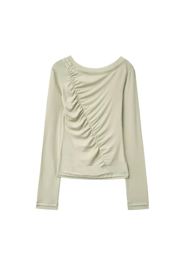 [2ND 10/2~ 발송] OBLIQUE SHIRRING TOP, LIGHT GREEN
