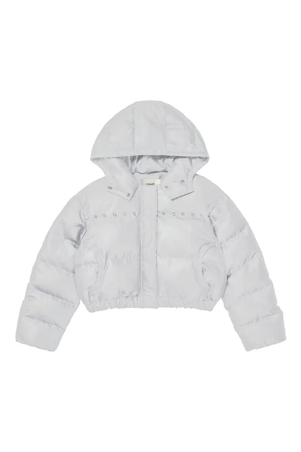 STUD WELLON HOOD PADDED JUMPER IN SILVER