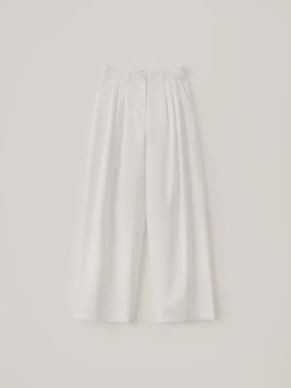 Aron Wide Tuck Pants - Ivory