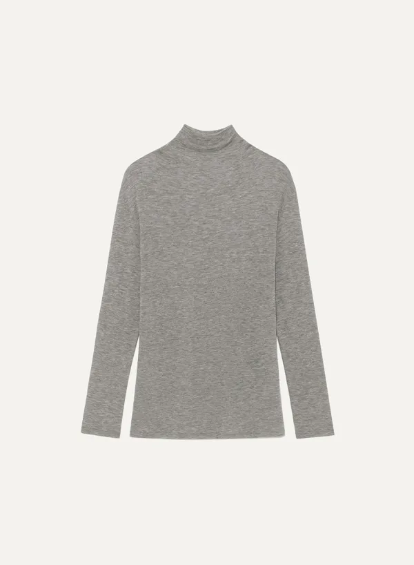 Wool Jersey Turtleneck Melange Gray