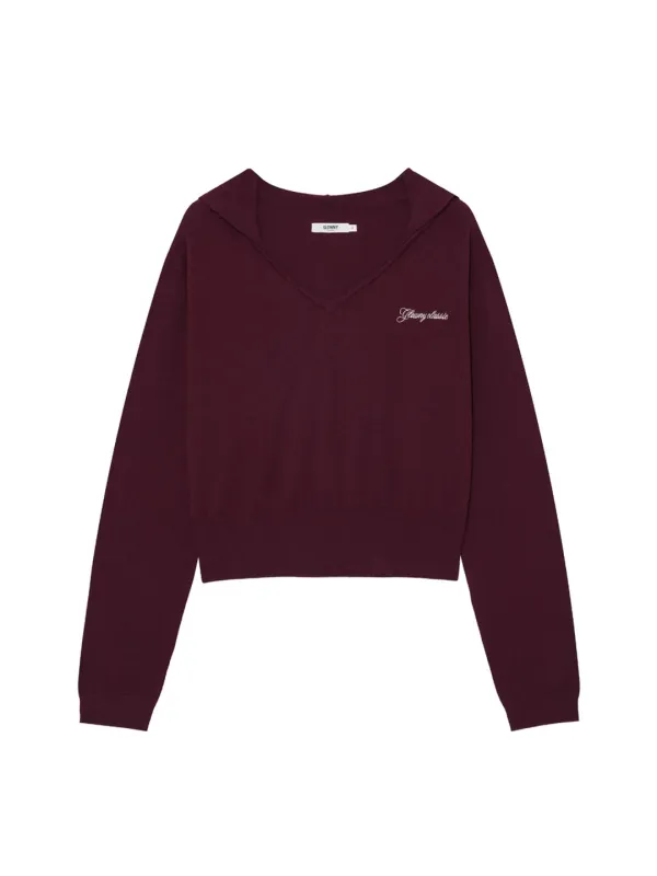 G HUG V-NECK KNIT HOODIE (WINE)