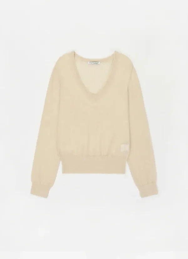 Mohair deep V Knit (Light beige)