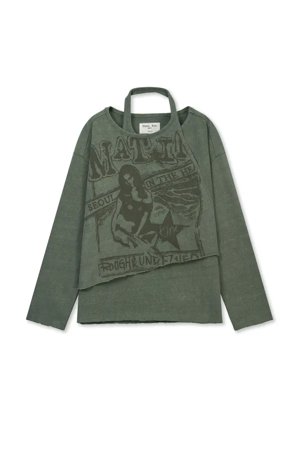 VINTAGE GRAPHIC LAYERED TOP IN KHAKI