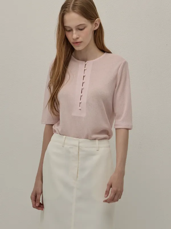 (퀸지 pick) Button point sheer top - Light Pink