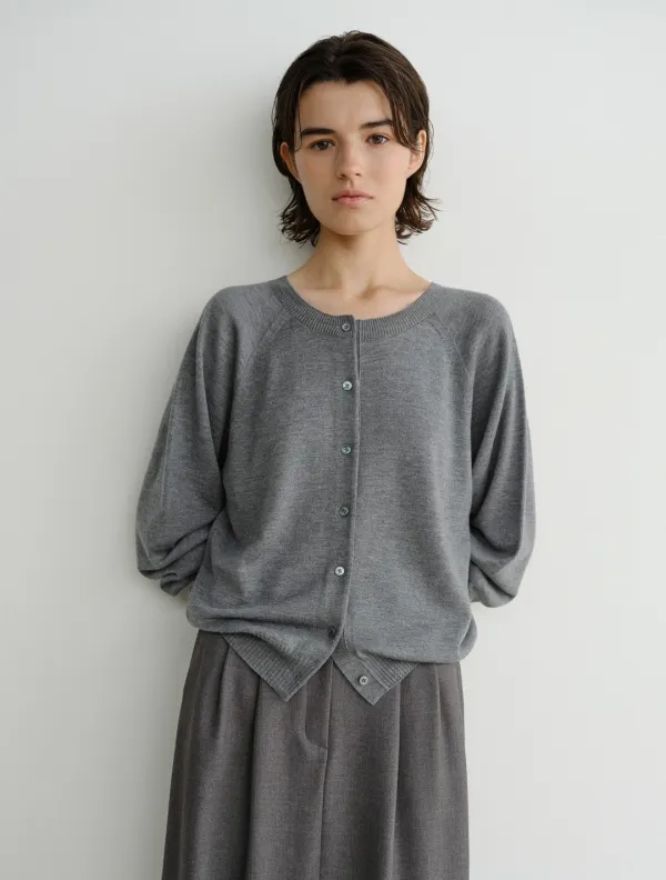 Lua Round Sleeve Cardigan (Grey)
