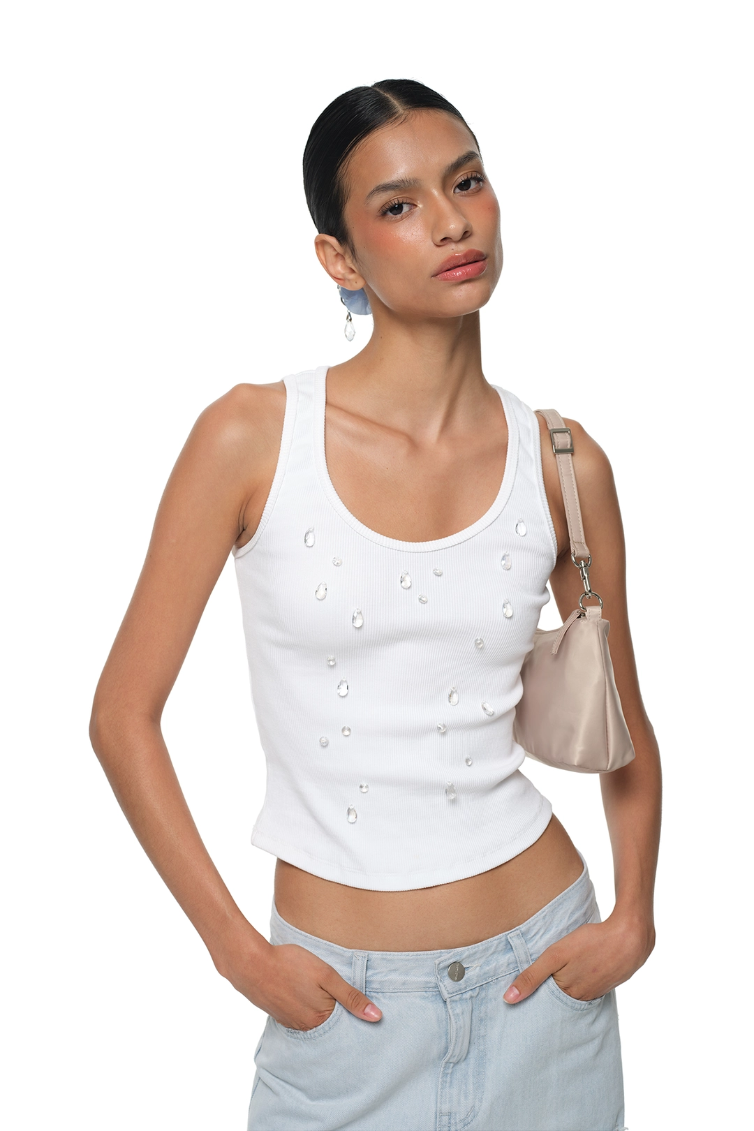 투머치택스 WATER DROP CRYSTAL SLEEVELESS TOP (WHITE) 상품 이미지 1