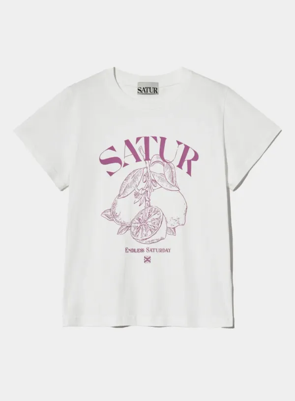 (W) Capri Citron Drawing Summer Graphic T-Shirt - Magenta Purple