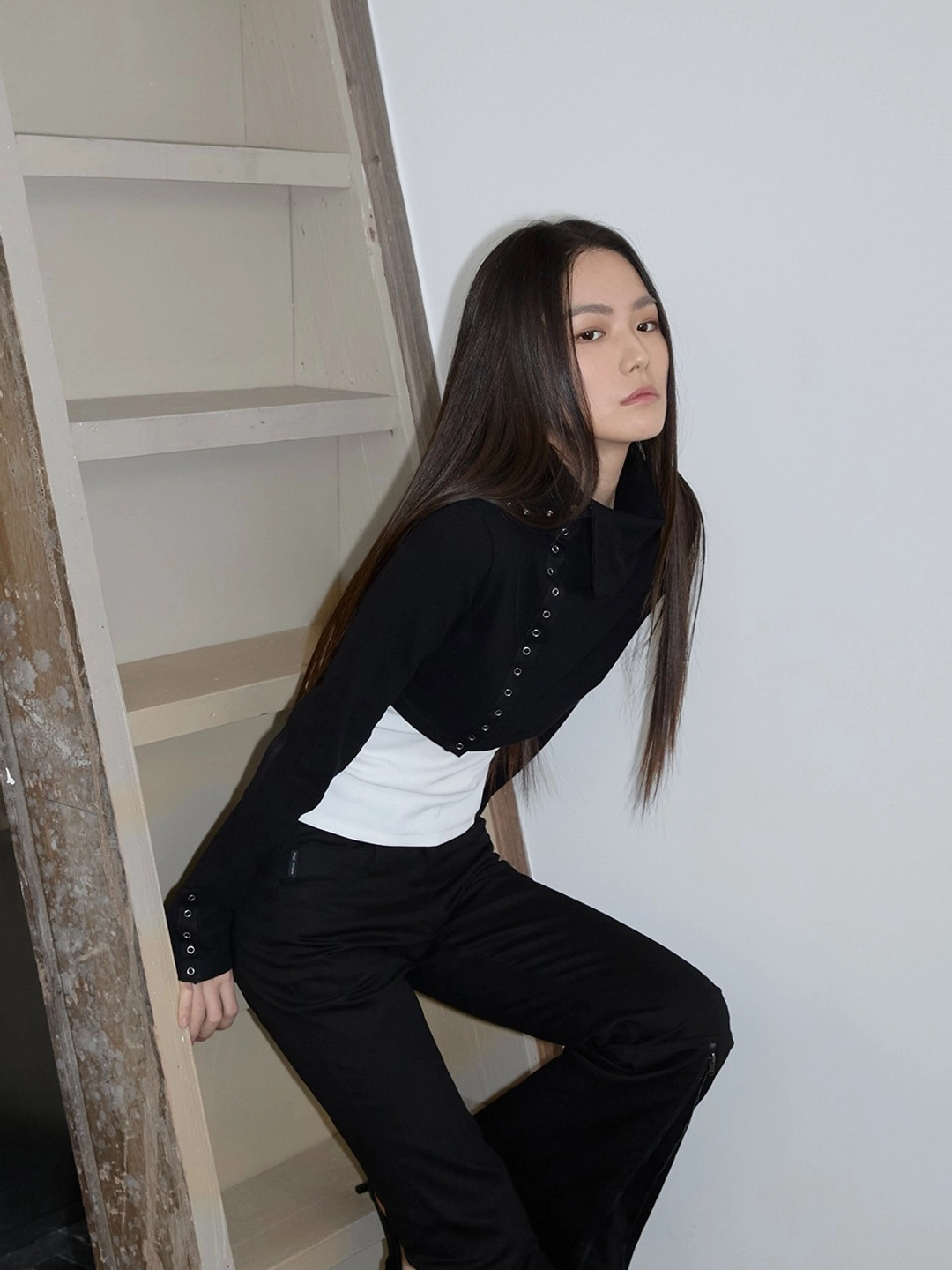 이네기 [2nd Reorder] High Neck Jacquard Cardigan (black) 상품 이미지 1