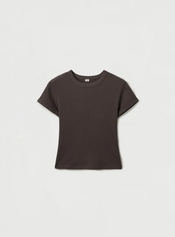 [3RD] RIBBED SOFT T-SHIRT - BROWN