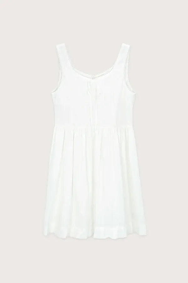 Round Shirring Sleeveless Dress (Cream)
