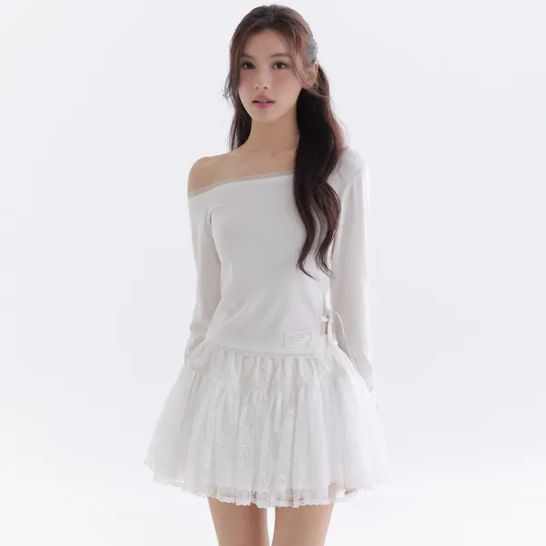 Pure Mesh Satin Ribbon T-Shirt (Ivory)