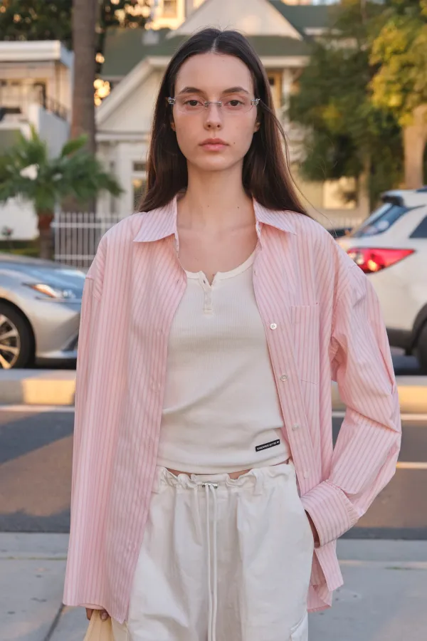Hush Stripe Over-Fit Shirt - Light Pink