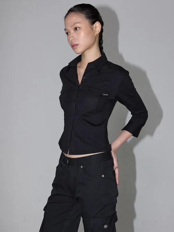[7th Reorder] Sleek Pocket Shirt (black)