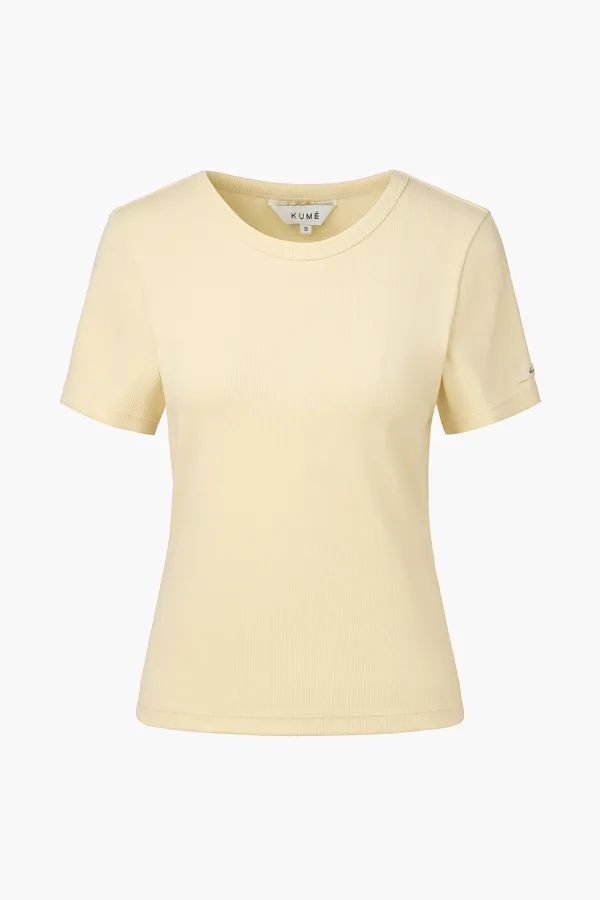 Semi-Cropped Cotton T-shirt, Light Yellow